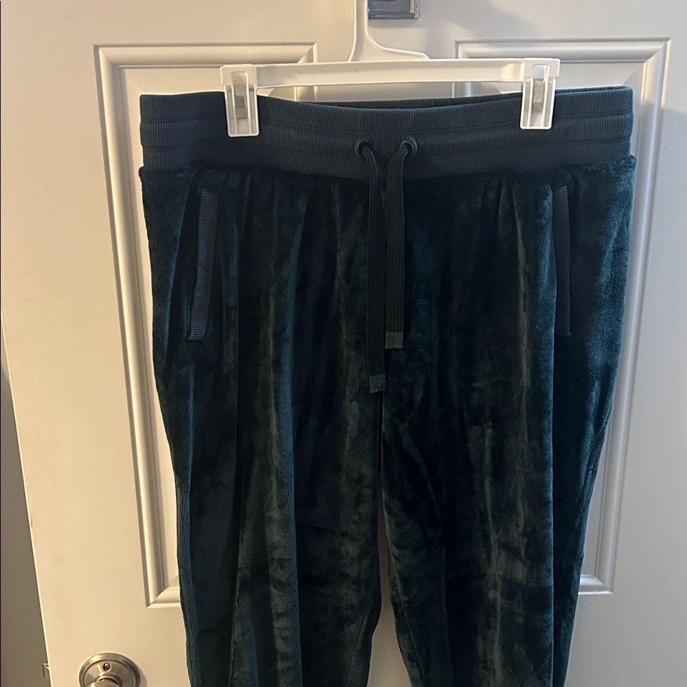 Athleta Forest Green double cozy karma Velour Joggers womens size XL elastic leg